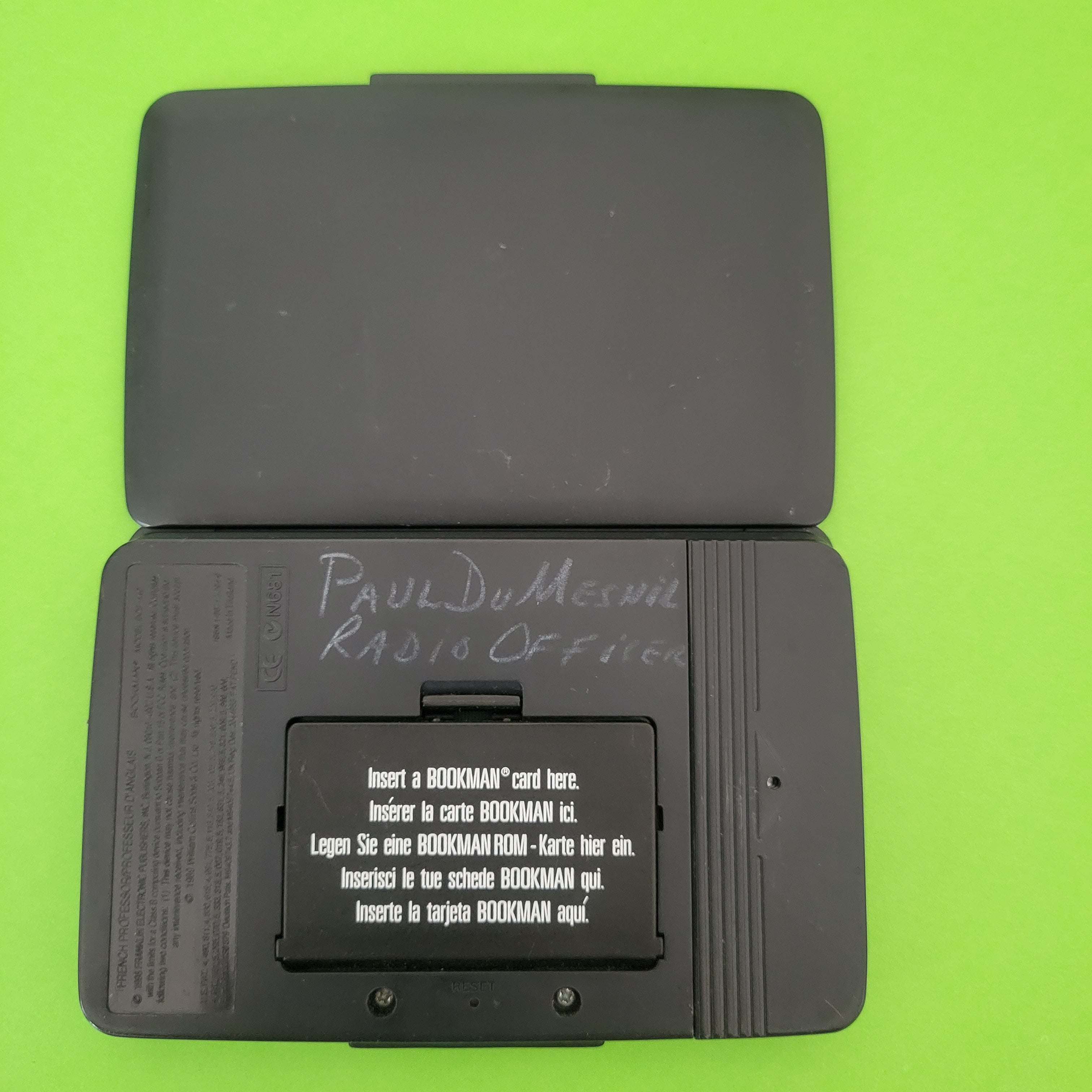 An image of the back of the Franklin Bookman BQF-440 translator